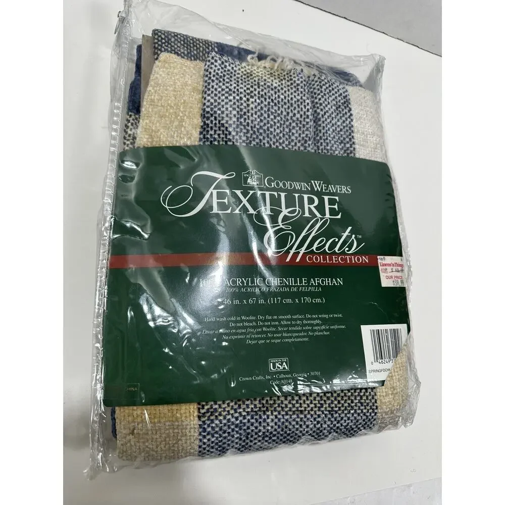 Goodwin Weavers‎ Vintage Chenille Afghan Throw W/Fringe Texture Effects 46”x67”